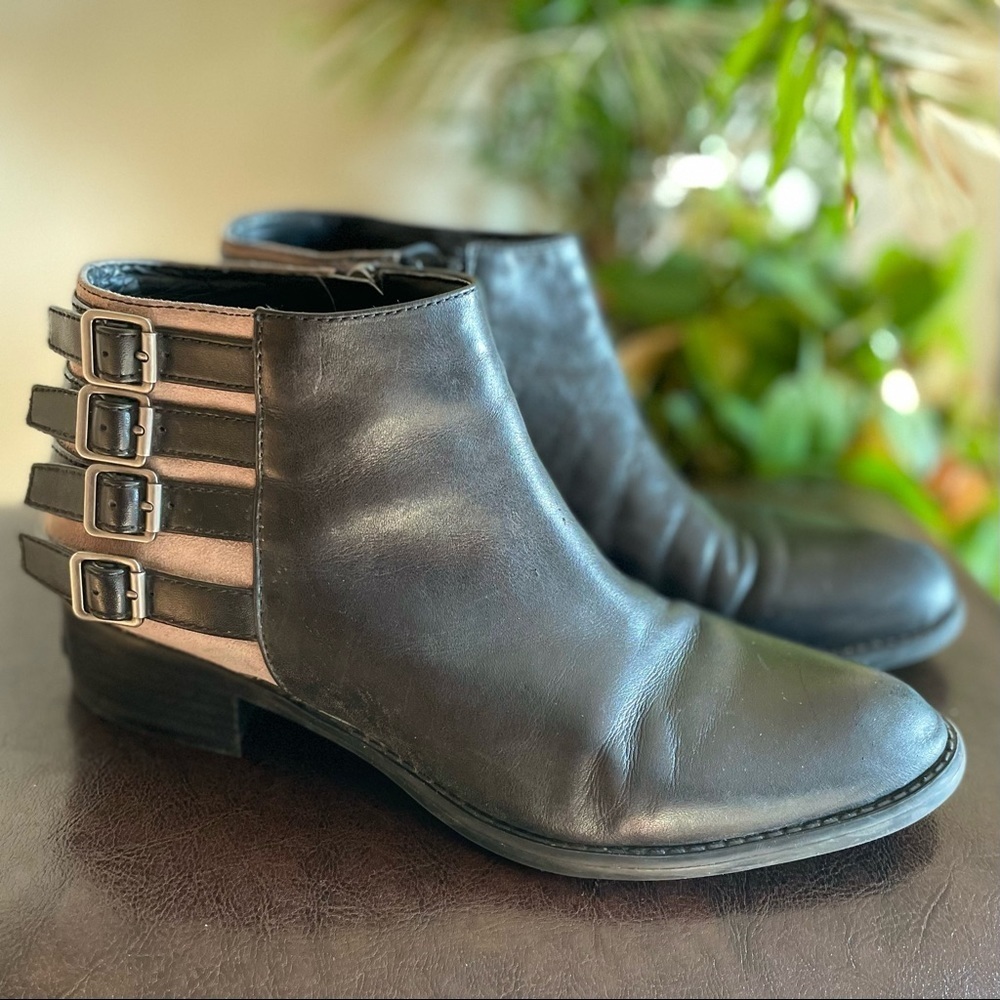 Franco Sarto Boho Chic Biker Leather and Suede Buckle Ankle Booties